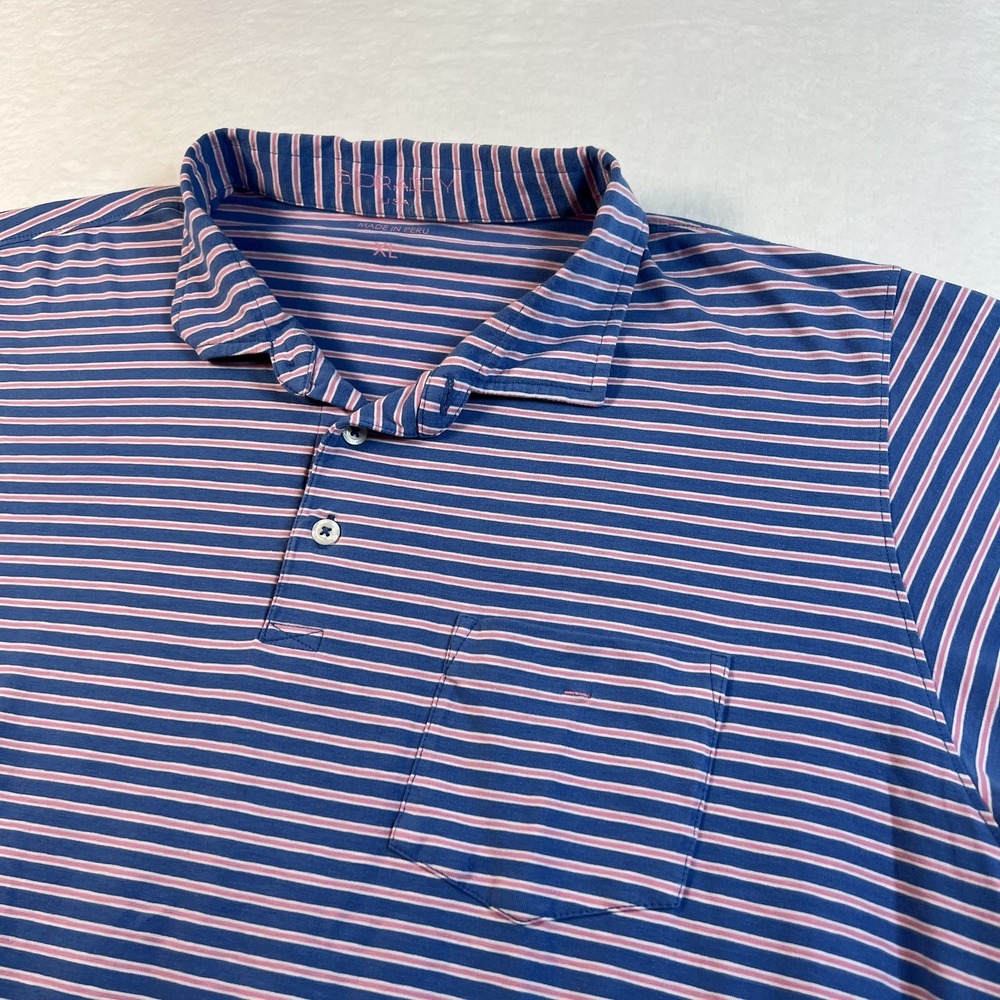 B Draddy Polo Shirt Mens XL Blue Pink‎ Stripe Pima Cotton Pocket Golf Casual